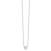 Sterling Silver Diamond Open Heart Necklace with Rhodium Polish and Extender